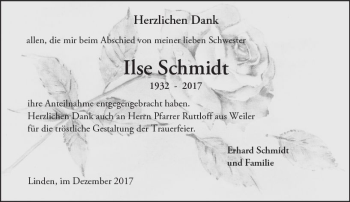 Traueranzeige von Ilse Schmidt von Trauerportal Rhein Main Presse