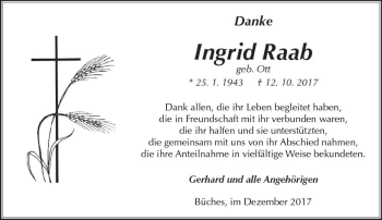 Traueranzeige von Ingrid Raab von  Kreisanzeiger