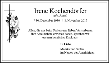 Traueranzeige von Irene Kochendörfer von Trauerportal Rhein Main Presse