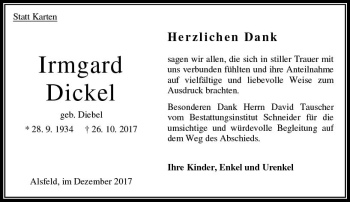Traueranzeige von Irmgard Dickel von VRM Trauer