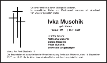 Traueranzeige von Ivka Muschik von Trauerportal Rhein Main Presse
