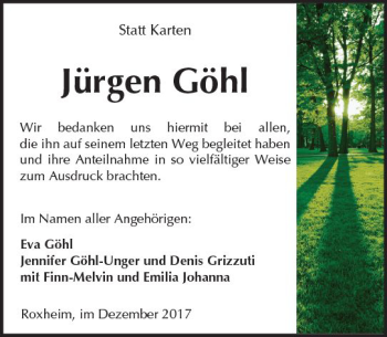 Traueranzeige von Jürgen Göhl von Trauerportal Rhein Main Presse