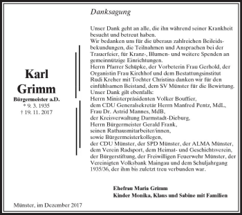 Traueranzeige von Karl Grimm von Trauerportal Echo Online