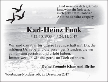 Traueranzeige von Karl-Heinz Funk von Trauerportal Rhein Main Presse