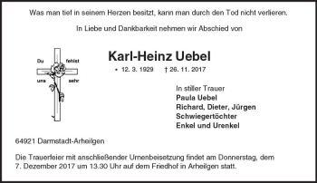 Traueranzeige von Karl-Heinz Uebel von Trauerportal Echo Online