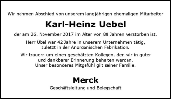 Traueranzeige von Karl-Heinz Uebel von Trauerportal Echo Online