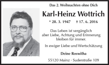 Traueranzeige von Karl-Heinz Wottrich von Trauerportal Rhein Main Presse Traueranzeige von Karl-Heinz Wottrich von Trauerportal Rhein Main Presse