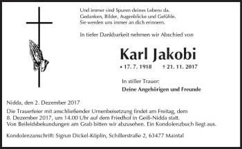 Traueranzeige von Karl Jakobi von  Kreisanzeiger