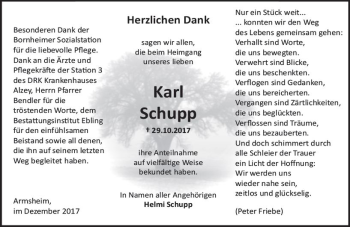 Traueranzeige von Karl Schupp von Trauerportal Echo Online