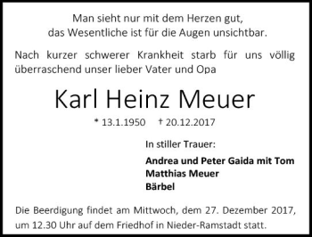 Traueranzeige von Karl Heinz Meuer von Trauerportal Echo Online