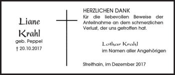 Traueranzeige von Liane Krahl von  Kreisanzeiger