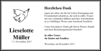 Traueranzeige von Lieselotte Müller von  Camberger Anzeiger