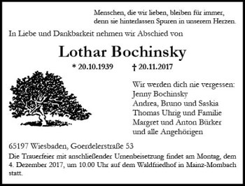 Traueranzeige von Lothar Bochinsky von Trauerportal Rhein Main Presse