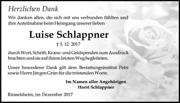 Traueranzeige von Luise Schlappner von Trauerportal Rhein Main Presse