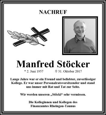 Traueranzeige von Manfred Stöcker von Trauerportal Rhein Main Presse