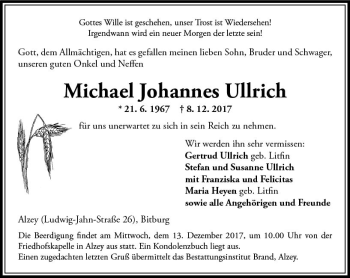 Traueranzeige von Michael Johannes Ullrich von Trauerportal Rhein Main Presse