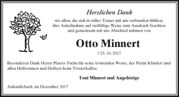Traueranzeige von Otto Minnert von  Kreisanzeiger