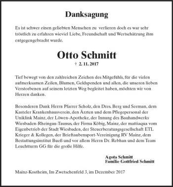 Traueranzeige von Otto Schmitt von Trauerportal Rhein Main Presse