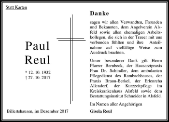 Traueranzeige von Paul Reul von VRM Trauer