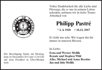 Traueranzeige von Philipp Pastré von Trauerportal Echo Online