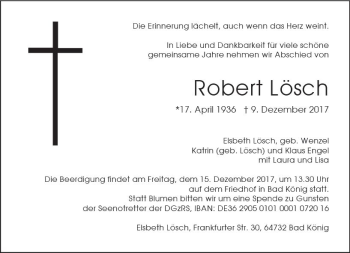 Traueranzeige von Robert Lösch von Trauerportal Echo Online