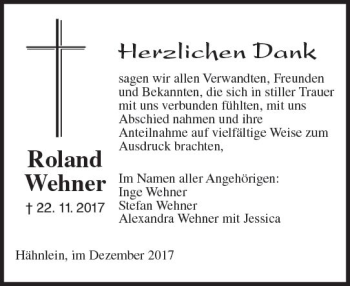 Traueranzeige von Roland Wehner von Trauerportal Echo Online