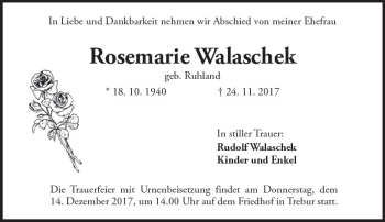 Traueranzeige von Rosemarie Walaschek von Trauerportal Echo Online