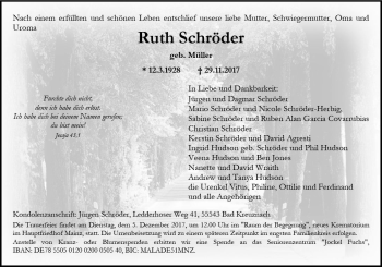 Traueranzeige von Ruth Schröder von Trauerportal Rhein Main Presse
