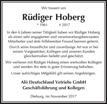 Traueranzeige von Rüdiger Hoberg von Trauerportal Echo Online