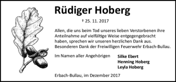 Traueranzeige von Rüdiger Hoberg von Trauerportal Echo Online