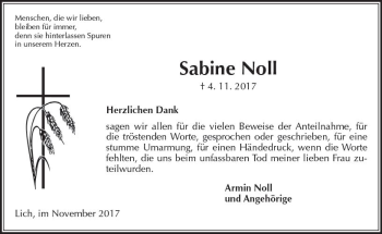 Traueranzeige von Sabine Noll von  Gießener Anzeiger