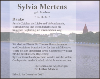 Traueranzeige von Sylvia Mertens von Trauerportal Echo Online