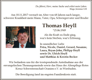 Traueranzeige von Thomas Heyll von Trauerportal Rhein Main Presse
