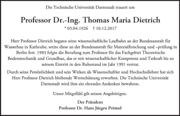 Traueranzeige von Thomas Maria Dietrich von Trauerportal Echo Online