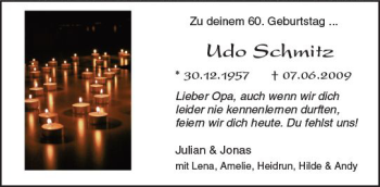Traueranzeige von Udo Schmitz von  Camberger Anzeiger
