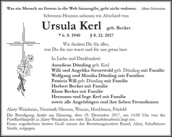 Traueranzeige von Ursula Kerl von Trauerportal Rhein Main Presse