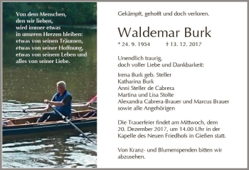 Traueranzeige von Waldemar Burk von  Gießener Anzeiger