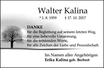 Traueranzeige von Walter Kalina von Trauerportal Rhein Main Presse