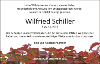 Traueranzeige von Wilfried Schiller von Trauerportal Echo Online
