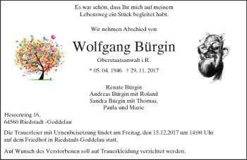 Traueranzeige von Wolfgang Bürgin von Trauerportal Echo Online