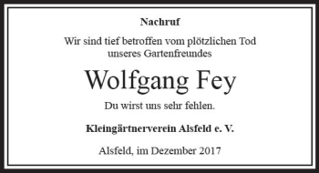 Traueranzeige von Wolfgang Fey von VRM Trauer
