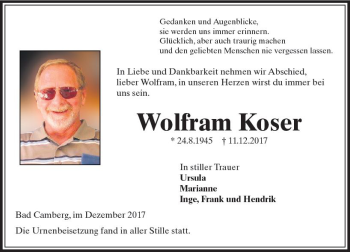 Traueranzeige von Wolfram Koser von  Camberger Anzeiger