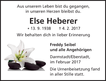 Traueranzeige von Else Heberer von Trauerportal Echo Online