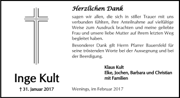 Traueranzeige von Inge Kult von  Kreisanzeiger