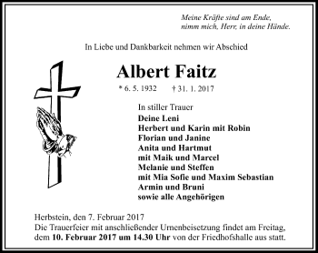 Traueranzeige von Albert Faitz von VRM Trauer