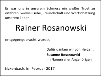 Traueranzeige von Rainer Rosanowski von Trauerportal Echo Online