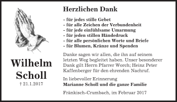 Traueranzeige von Wilhelm Scholl von Trauerportal Echo Online