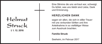 Traueranzeige von Helmut Struck von Trauerportal Echo Online