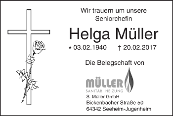 Traueranzeige von Helga Müller von Trauerportal Echo Online