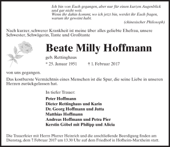 Traueranzeige von Beate Hoffmann von Trauerportal Rhein Main Presse